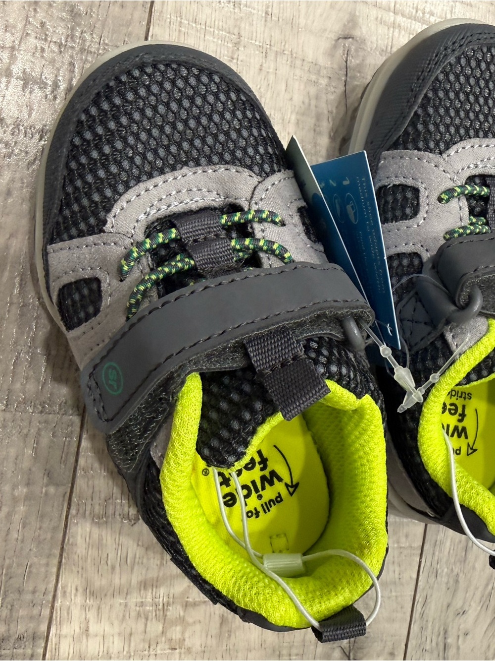 Stride Rite Kids Gray Athletic Sneakers with Neon Yellow Lining